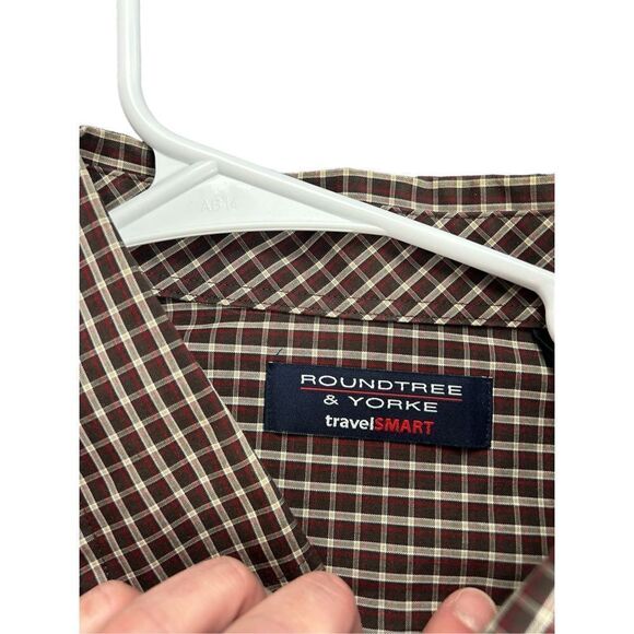 Round Tree & Yorke Travel Smart Sz 2XT Tall Long Sleeve Button-Down Brown Shirt - Picture 7 of 10